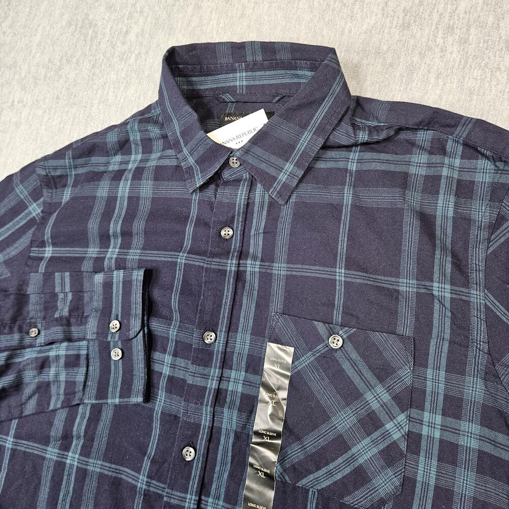 Banana Republic Shirt Mens XL Blue Plaid Flannel Button Up Long Sleeve